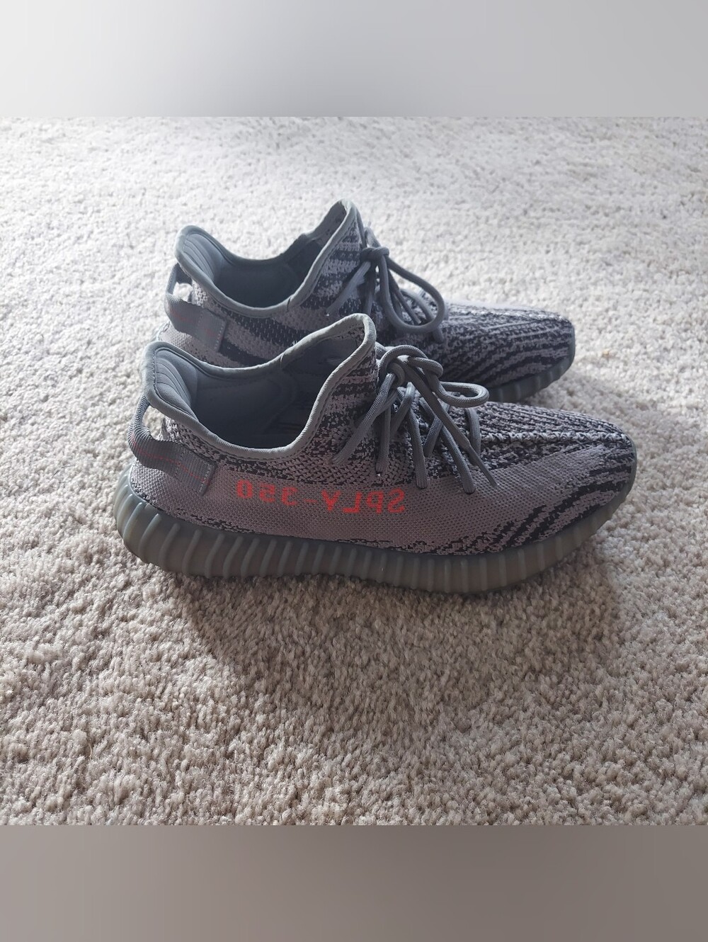 adidas Yeezy Boost 350 V2 Beluga Grey with Red Accent Men's Sneaker Size 9.5